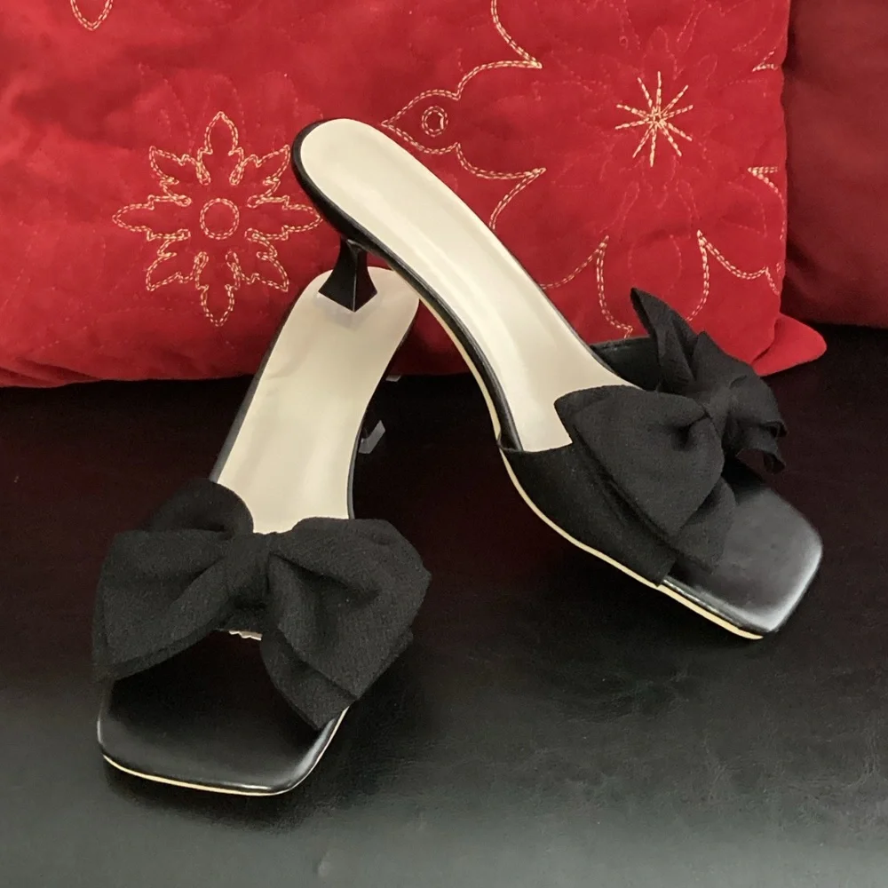 new black kitten bow heel sandals for (8)
